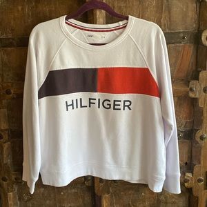 Vintage Hilfiger with logo boxy sweatshirt top, Y2K white